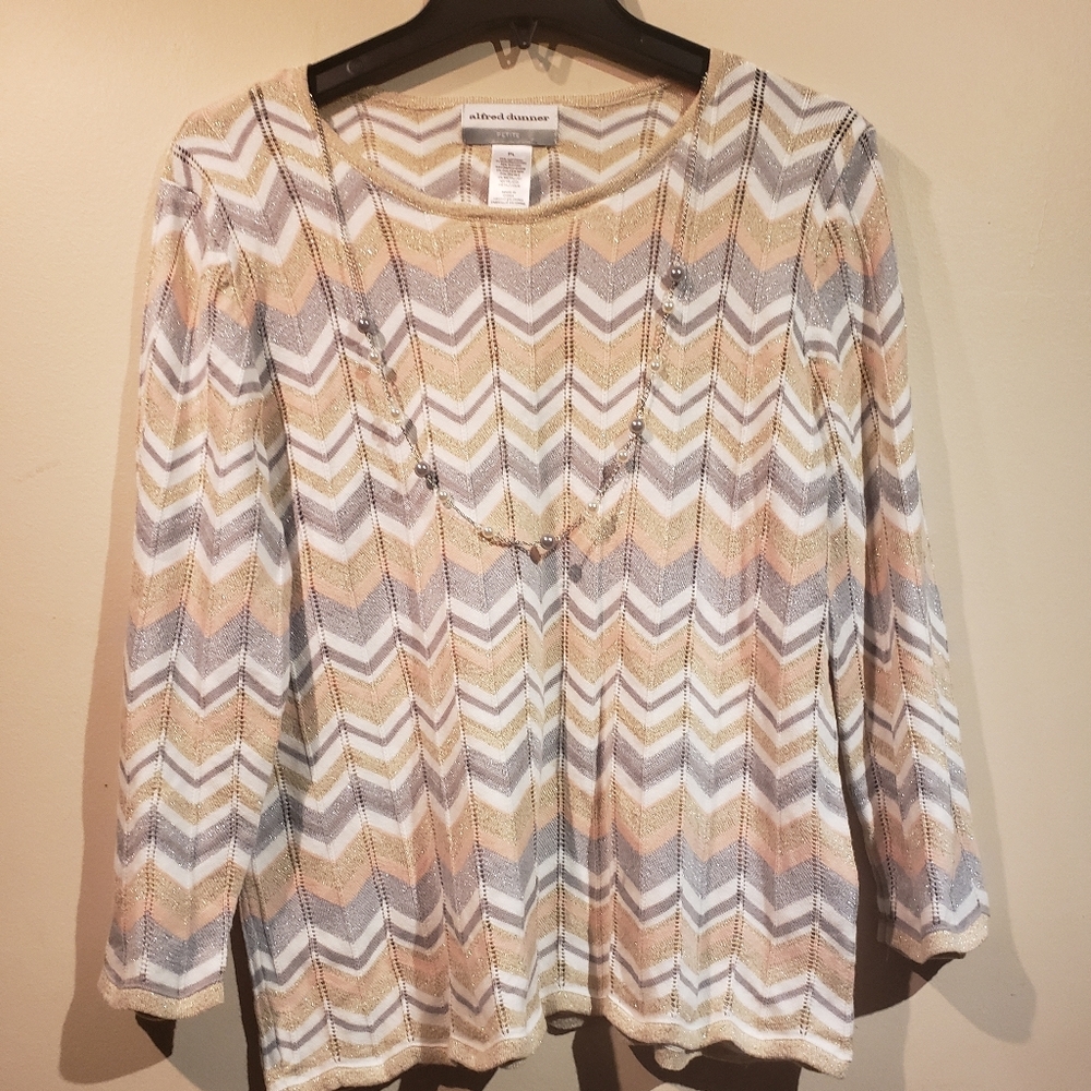 Alfred Dunner Metallic Thread Chevron Paterned Sweater